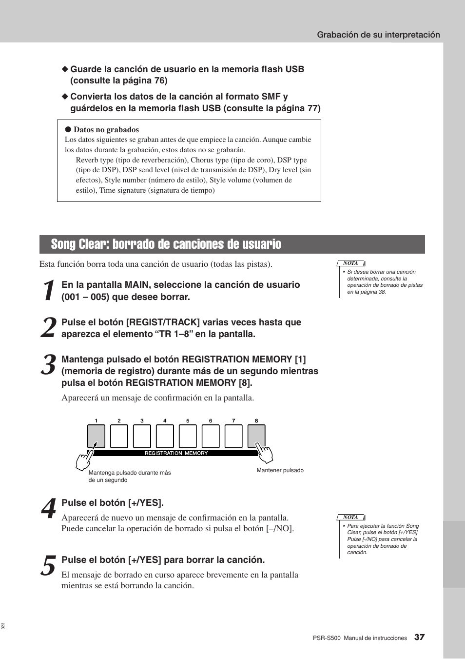 Song clear: borrado de canciones de usuario | Yamaha WH27910 User Manual | Page 37 / 122