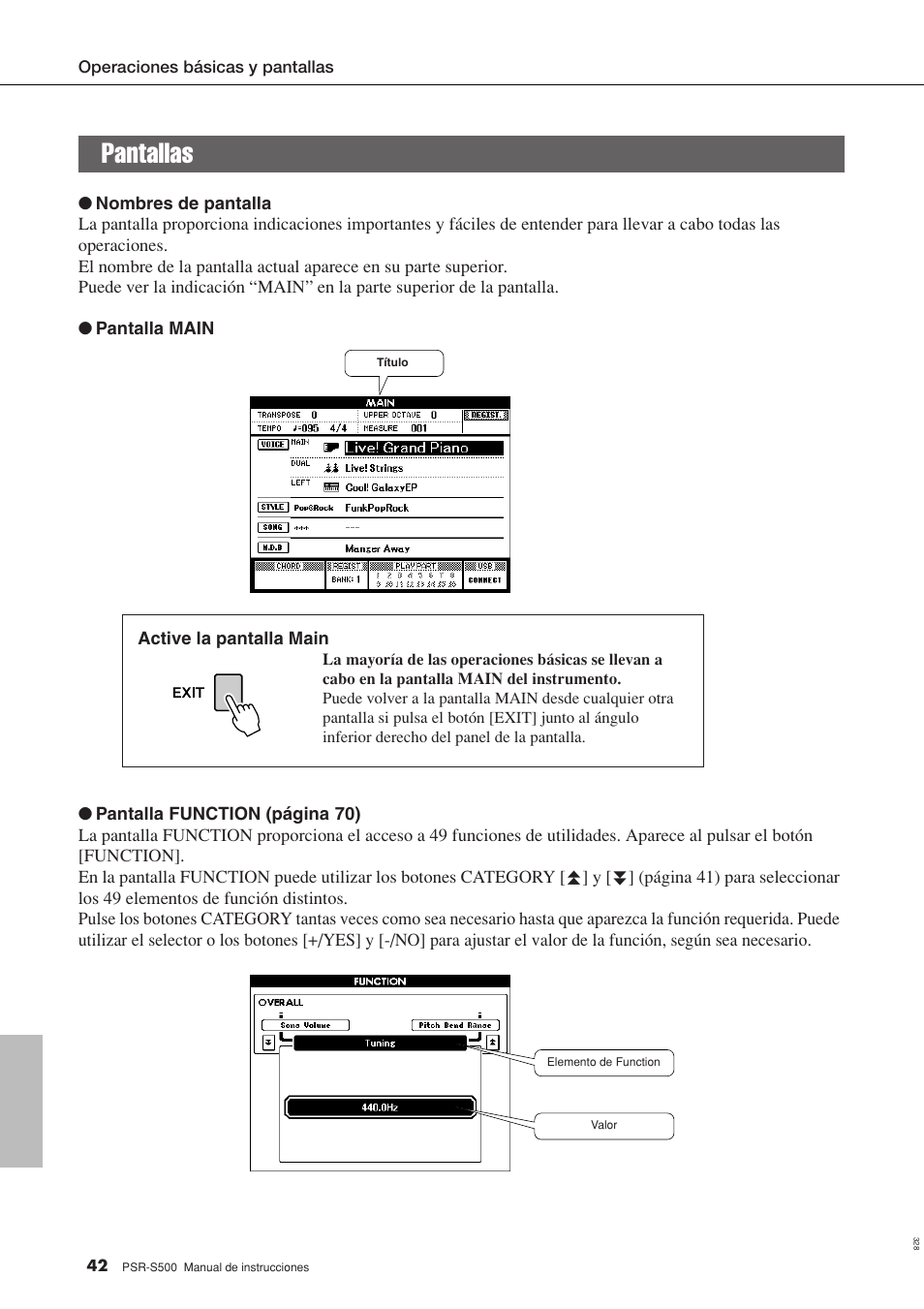 Pantallas | Yamaha WH27910 User Manual | Page 42 / 122