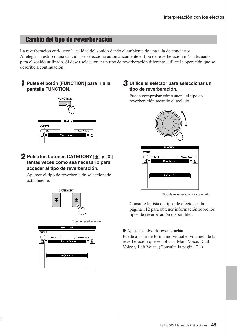 Cambio del tipo de reverberación | Yamaha WH27910 User Manual | Page 45 / 122