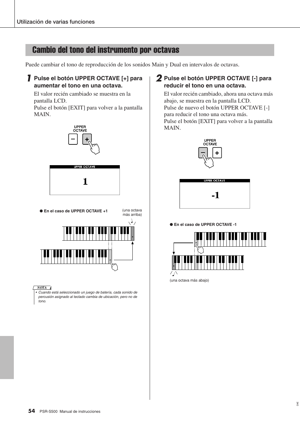 Cambio del tono del instrumento por octavas | Yamaha WH27910 User Manual | Page 54 / 122