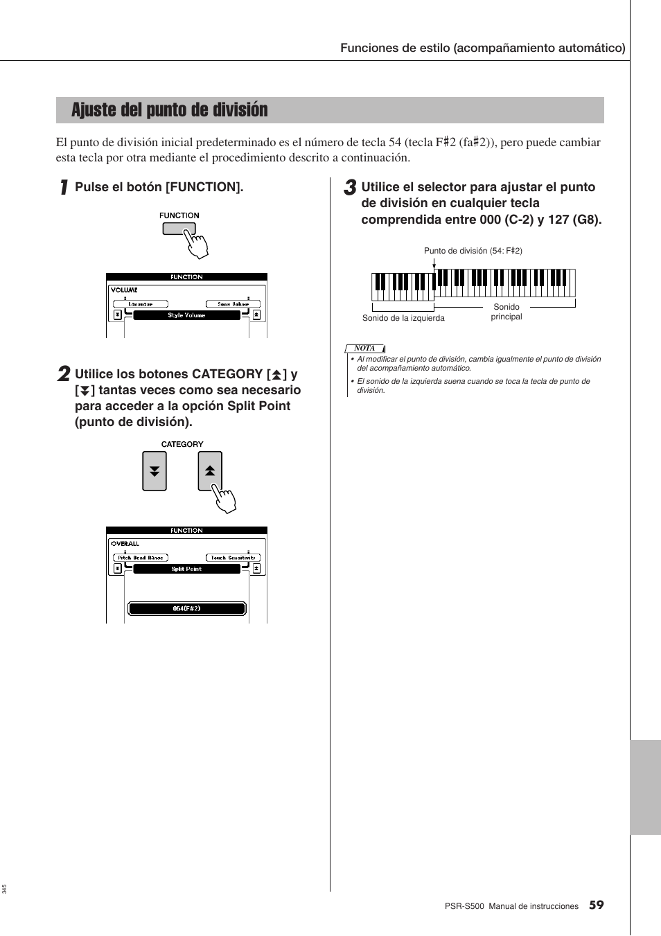 Ajuste del punto de división | Yamaha WH27910 User Manual | Page 59 / 122