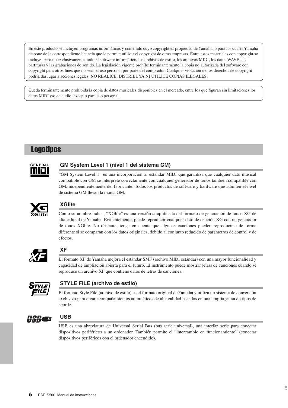 Logotipos | Yamaha WH27910 User Manual | Page 6 / 122