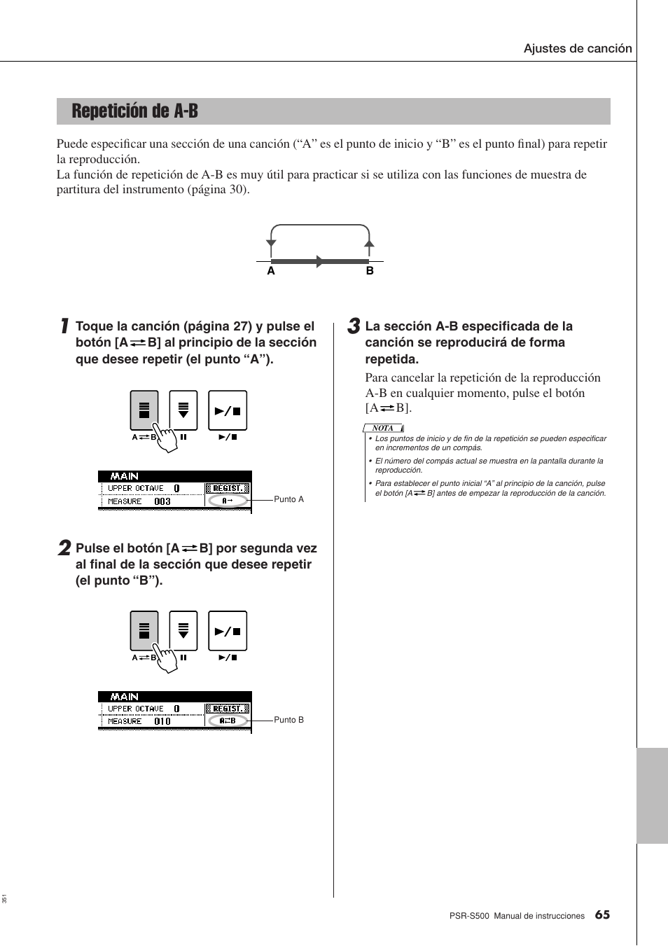 Repetición de a-b | Yamaha WH27910 User Manual | Page 65 / 122