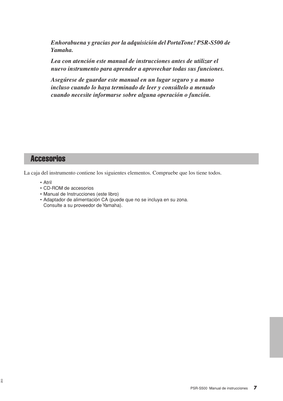 Accesorios | Yamaha WH27910 User Manual | Page 7 / 122