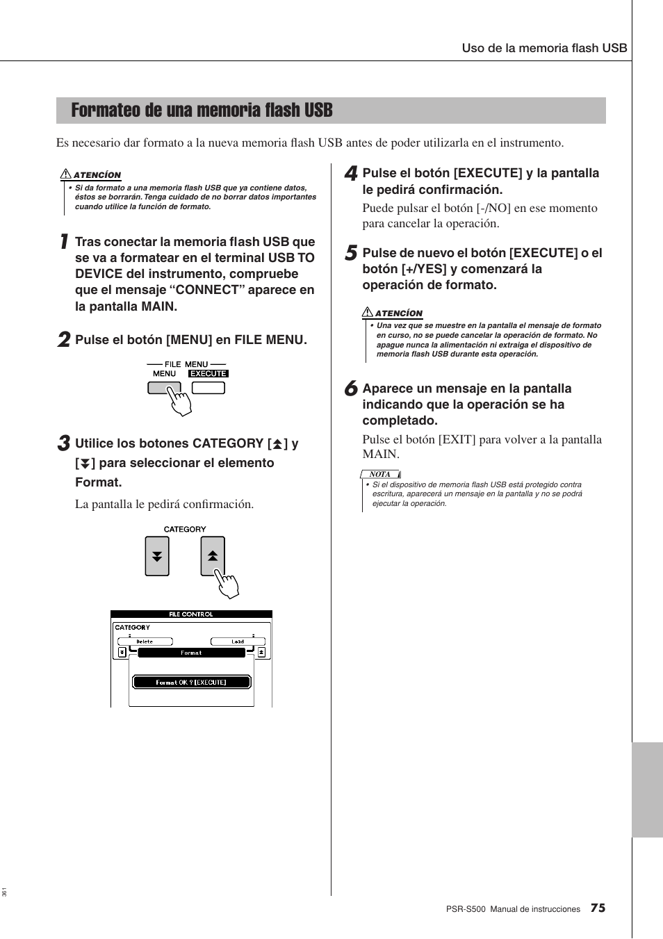 Formateo de una memoria flash usb | Yamaha WH27910 User Manual | Page 75 / 122