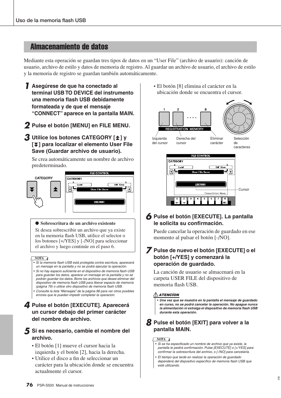 Almacenamiento de datos | Yamaha WH27910 User Manual | Page 76 / 122