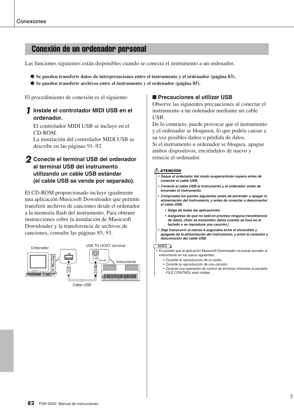 Conexión de un ordenador personal, El procedimiento de conexión es el siguiente | Yamaha WH27910 User Manual | Page 82 / 122