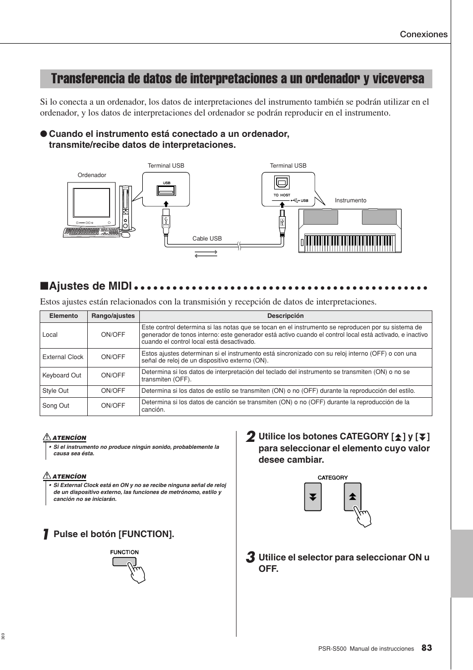 Viceversa, Ajustes de midi | Yamaha WH27910 User Manual | Page 83 / 122