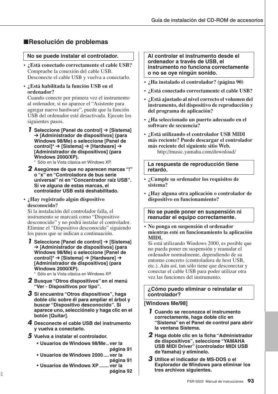 Resolución de problemas | Yamaha WH27910 User Manual | Page 93 / 122