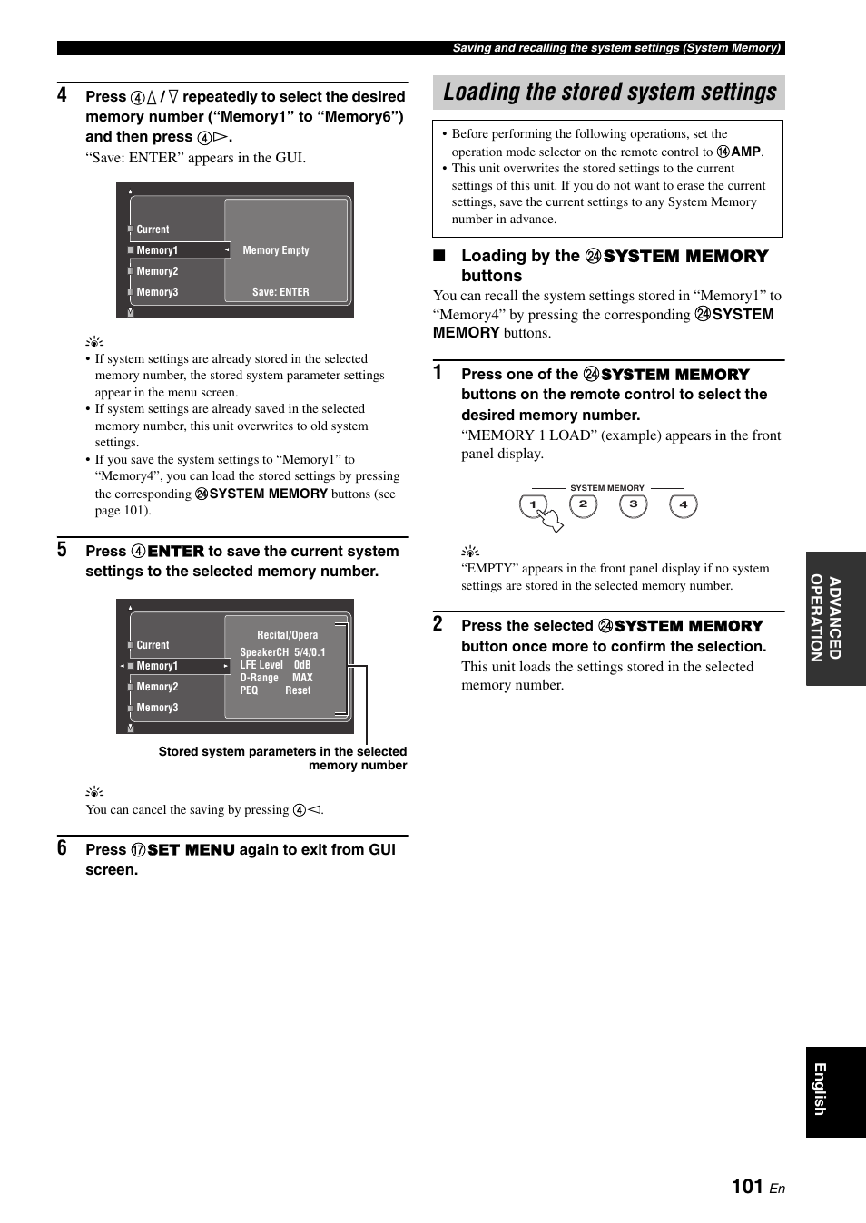 Loading the stored system settings | Yamaha RX-V3800 User Manual | Page 105 / 169