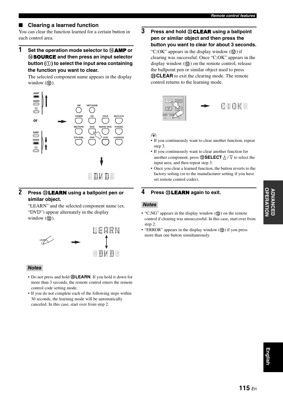 Clearing a learned function | Yamaha RX-V3800 User Manual | Page 119 / 169