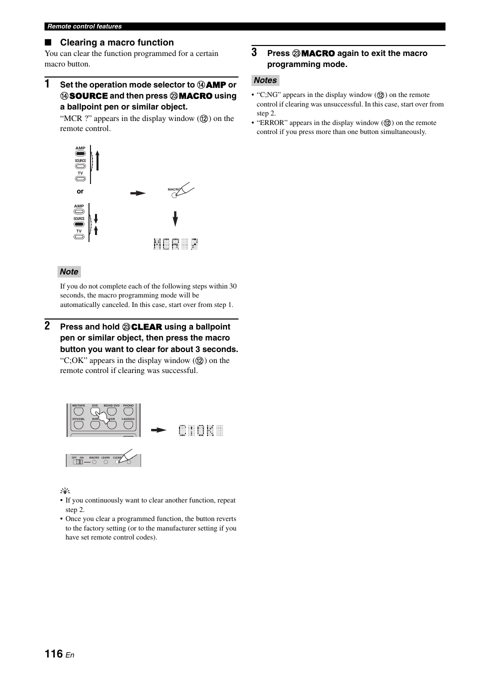 Clearing a macro function | Yamaha RX-V3800 User Manual | Page 120 / 169