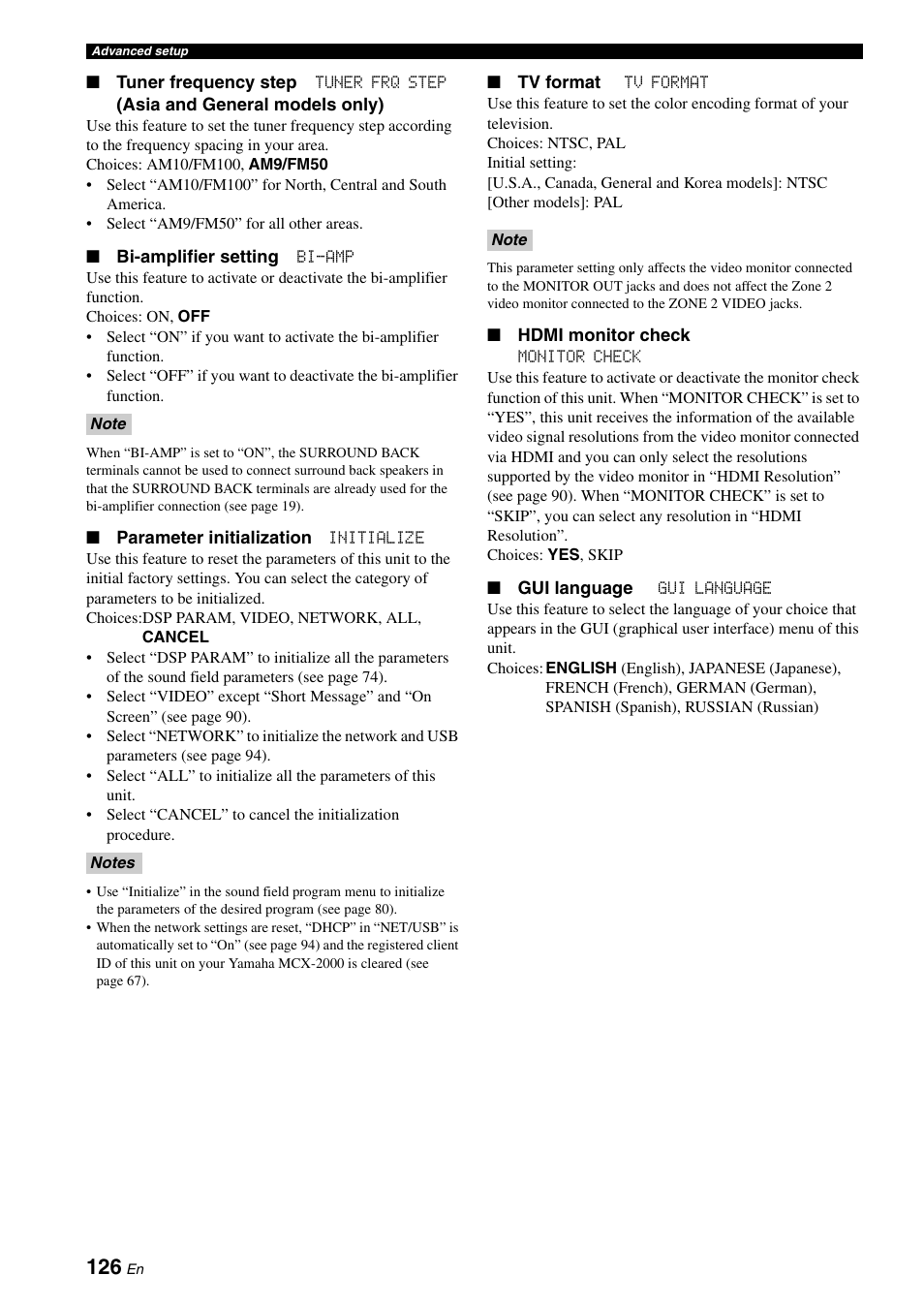 P. 126 | Yamaha RX-V3800 User Manual | Page 130 / 169