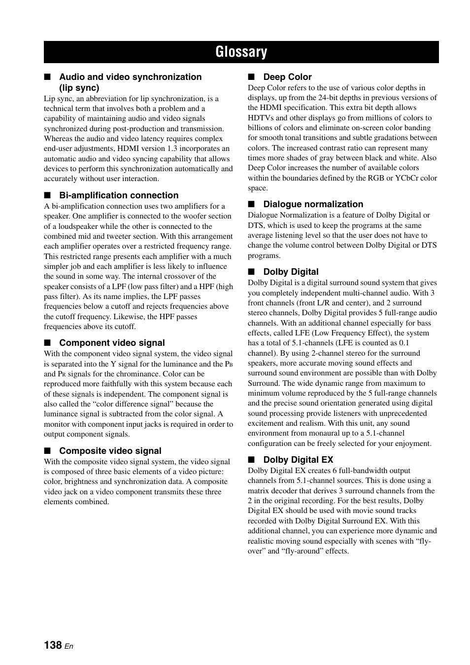 Glossary | Yamaha RX-V3800 User Manual | Page 142 / 169
