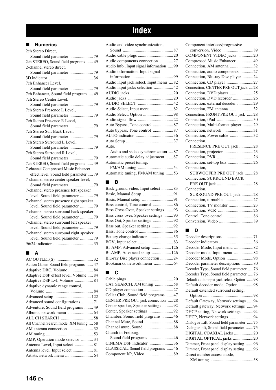 Index | Yamaha RX-V3800 User Manual | Page 150 / 169