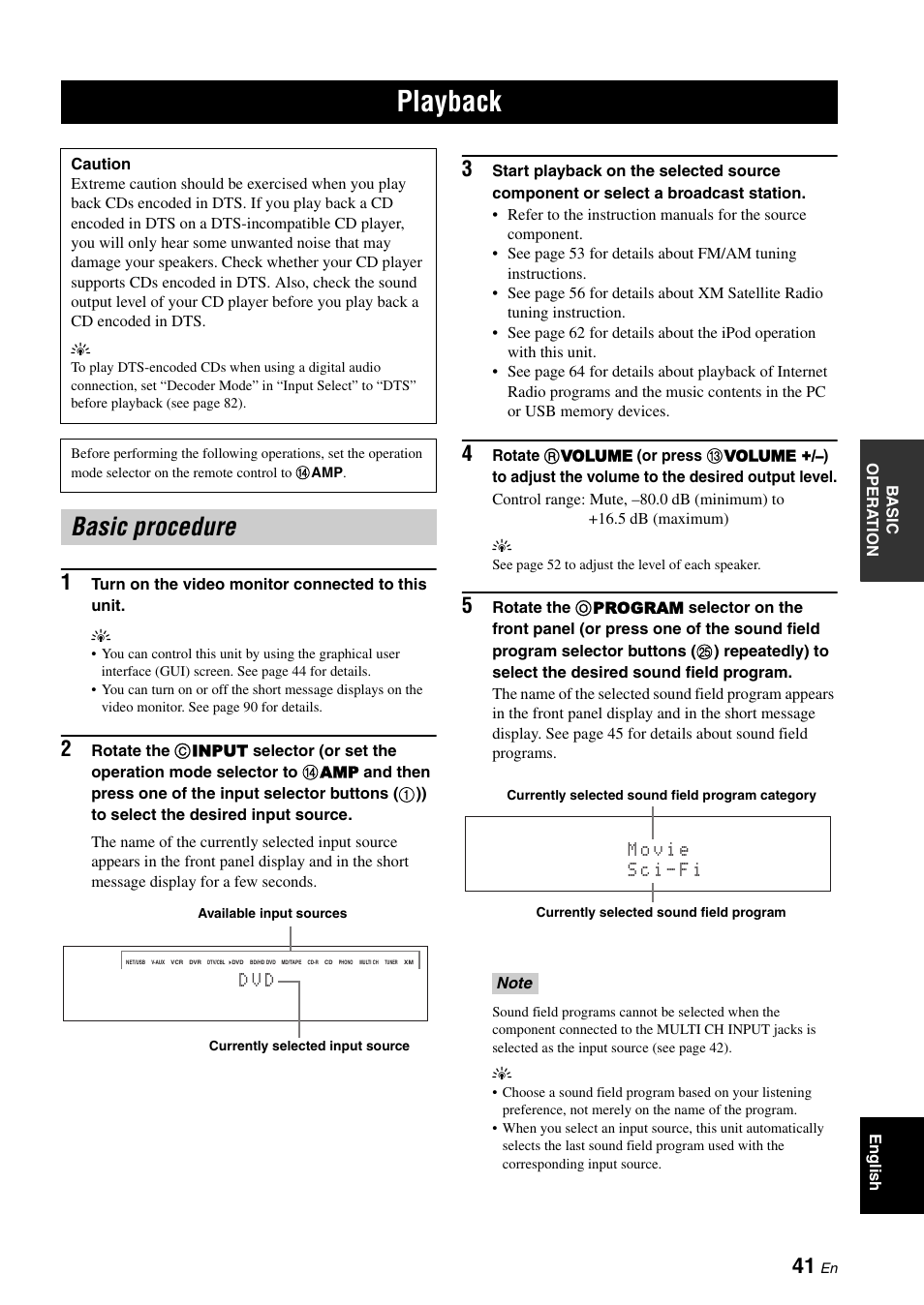 Basic operation, Playback, Basic procedure | P. 41, D v d | Yamaha RX-V3800 User Manual | Page 45 / 169