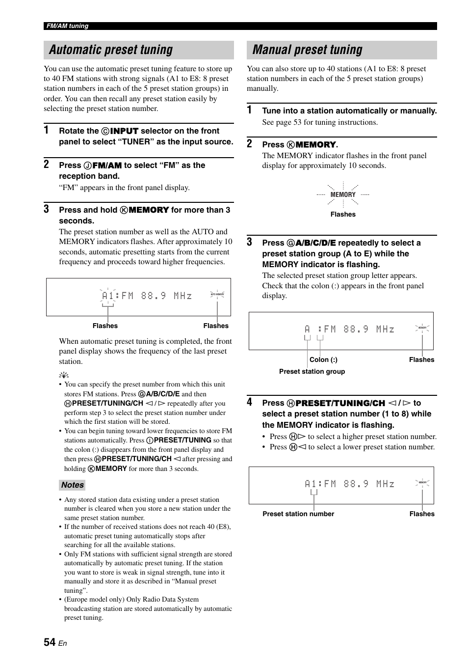 Automatic preset tuning, Manual preset tuning | Yamaha RX-V3800 User Manual | Page 58 / 169