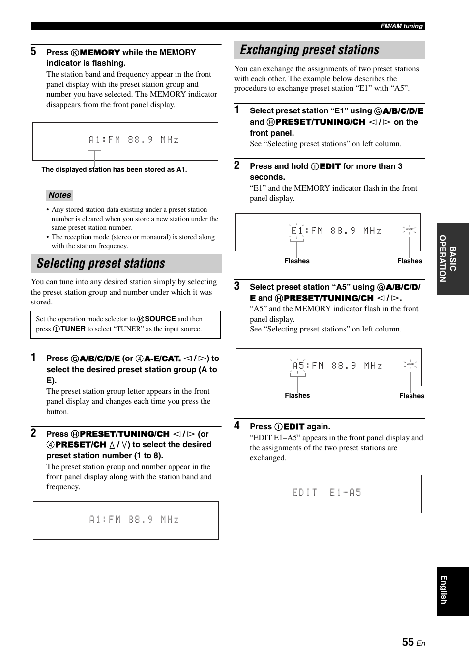 Selecting preset stations, Exchanging preset stations | Yamaha RX-V3800 User Manual | Page 59 / 169
