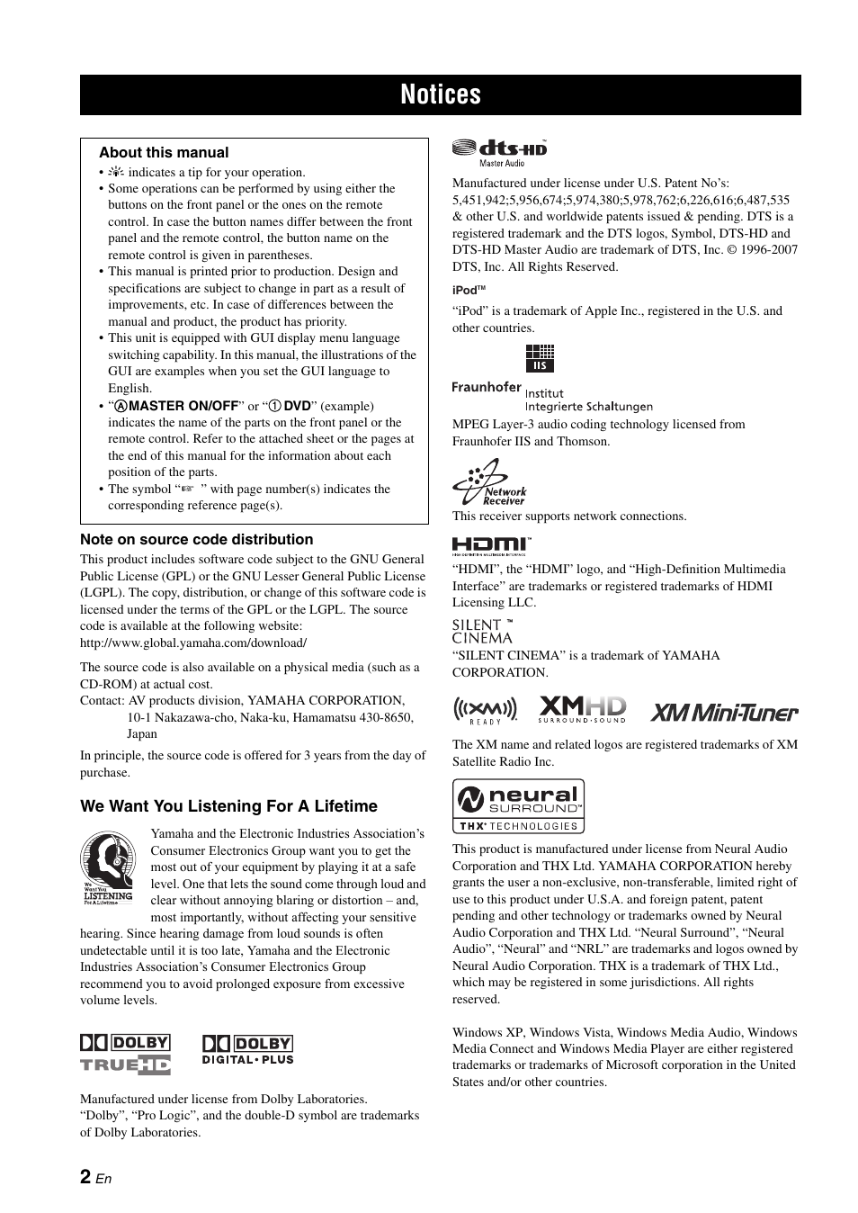 Introduction, Notices | Yamaha RX-V3800 User Manual | Page 6 / 169