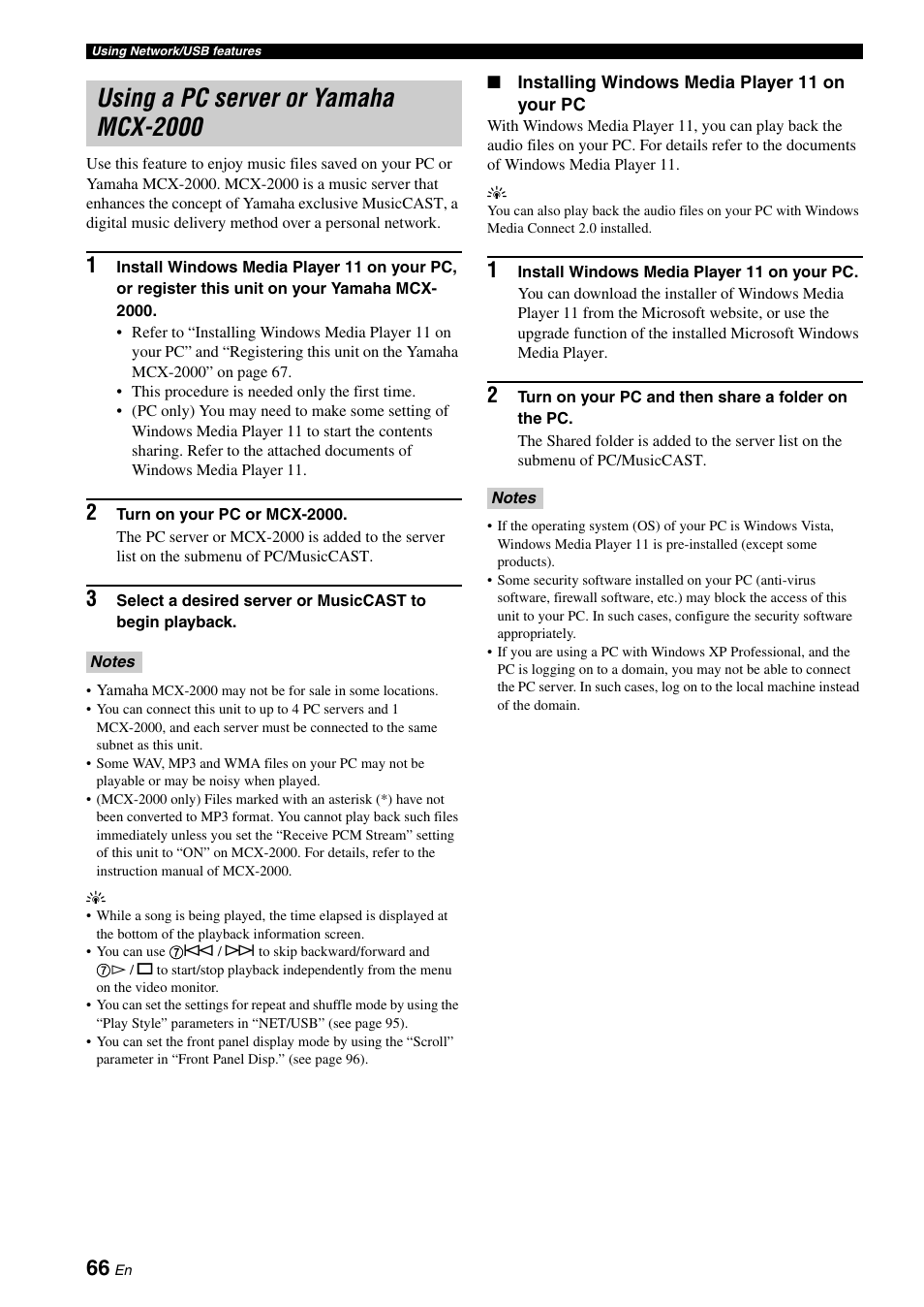 Using a pc server or yamaha mcx-2000 | Yamaha RX-V3800 User Manual | Page 70 / 169