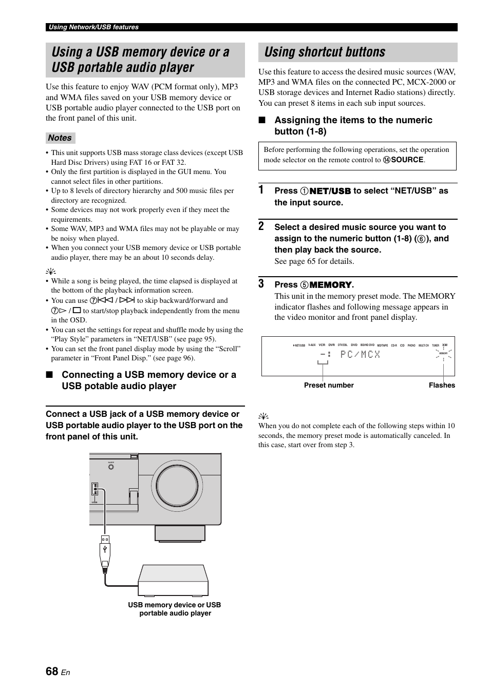 Using shortcut buttons, P. 68, Assigning the items to the numeric button (1-8) | P c / m c x | Yamaha RX-V3800 User Manual | Page 72 / 169