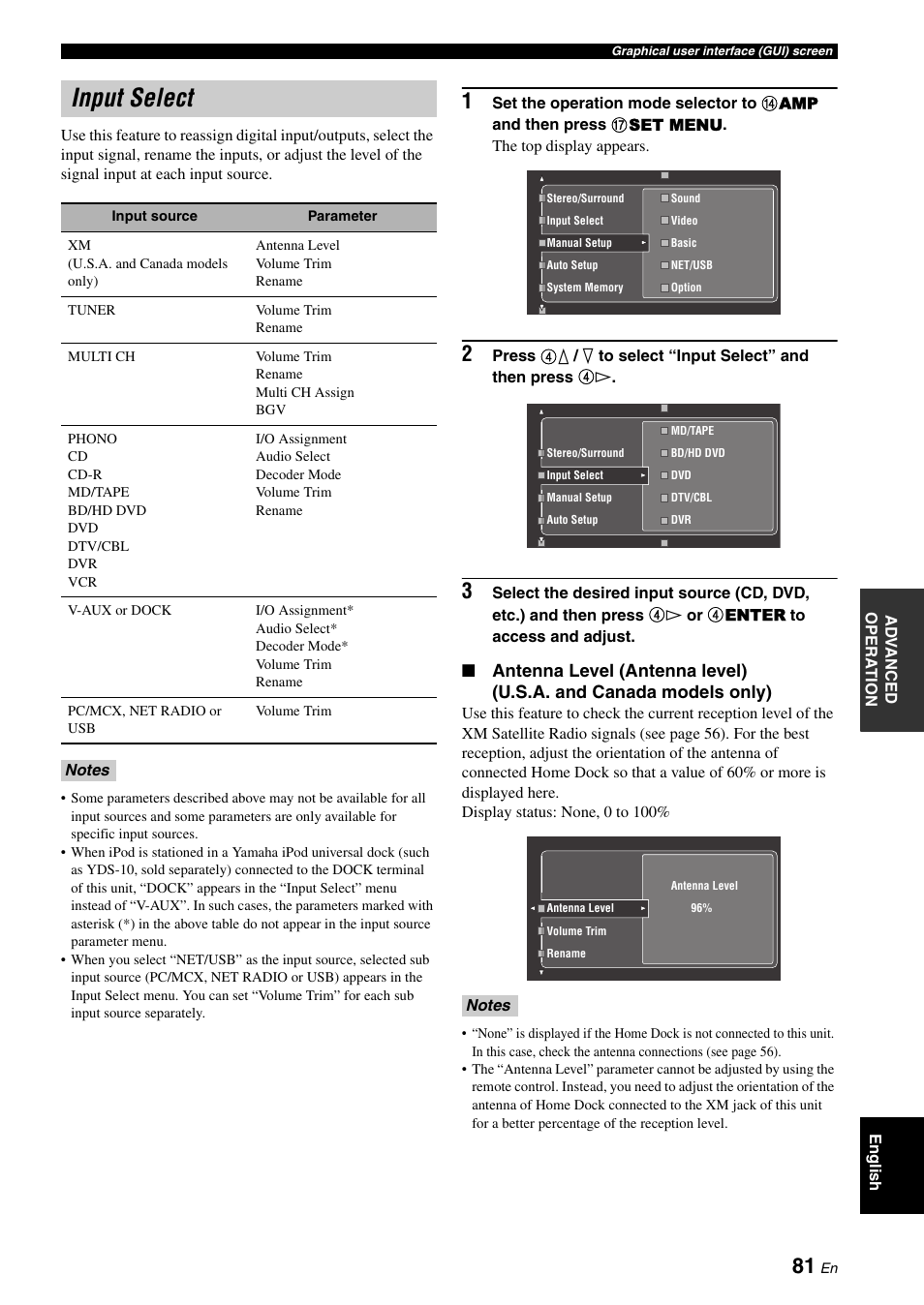 Input select, P. 81 | Yamaha RX-V3800 User Manual | Page 85 / 169