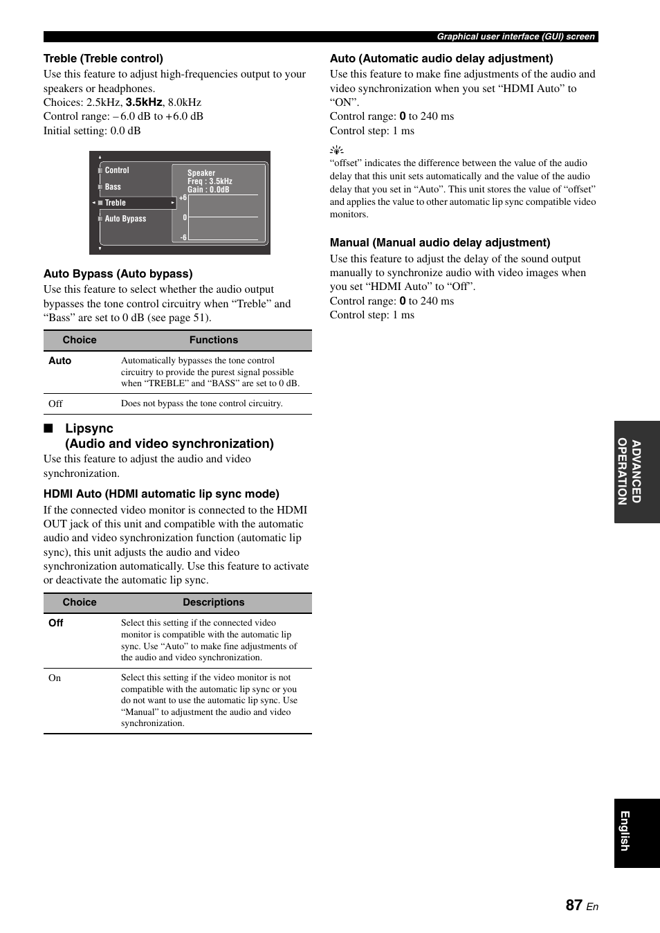 P. 87, Lipsync (audio and video synchronization) | Yamaha RX-V3800 User Manual | Page 91 / 169