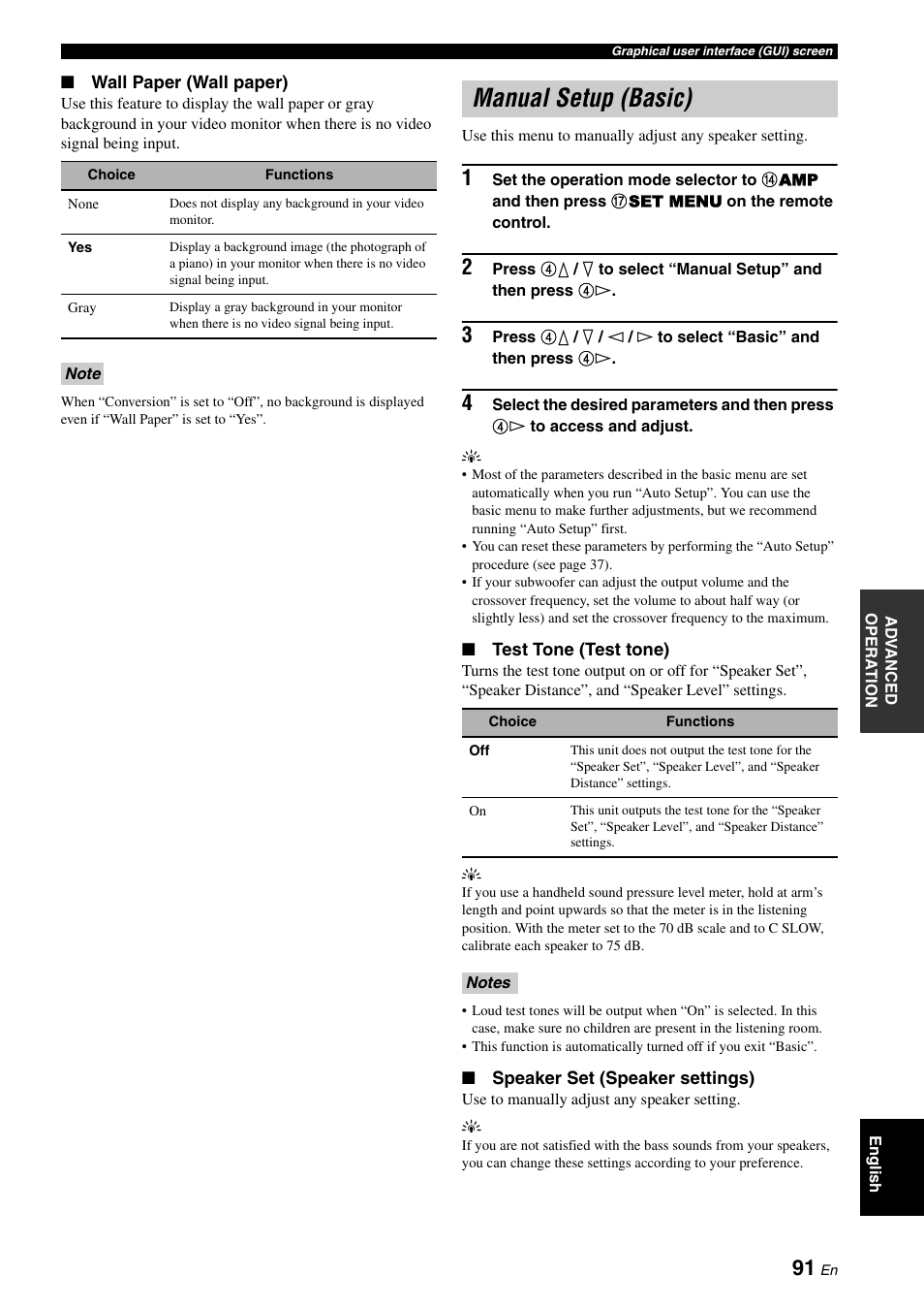 Manual setup (basic), P. 91 | Yamaha RX-V3800 User Manual | Page 95 / 169