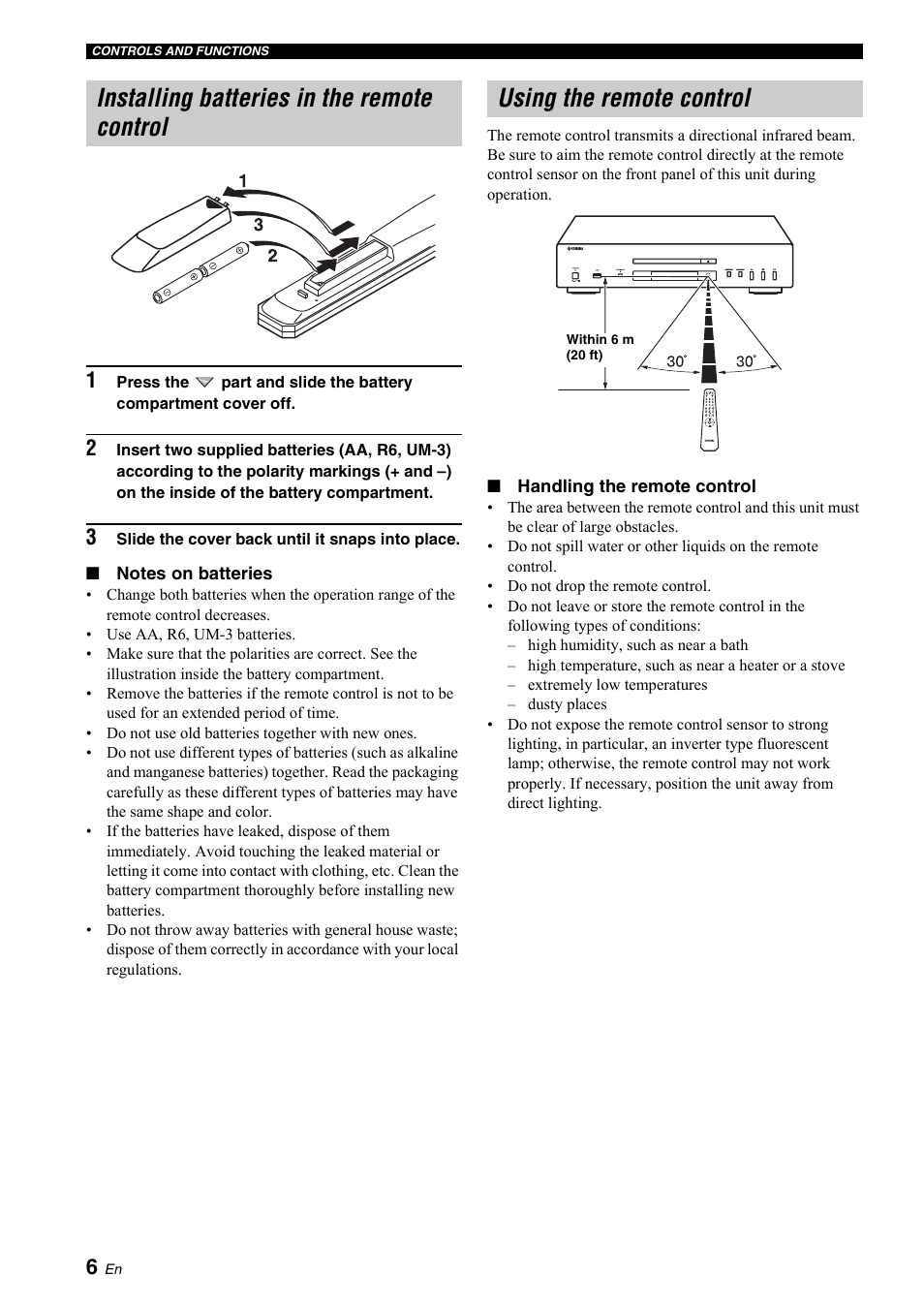 Installing batteries in the remote control, Using the remote control | Yamaha R CD-S700 User Manual | Page 10 / 26