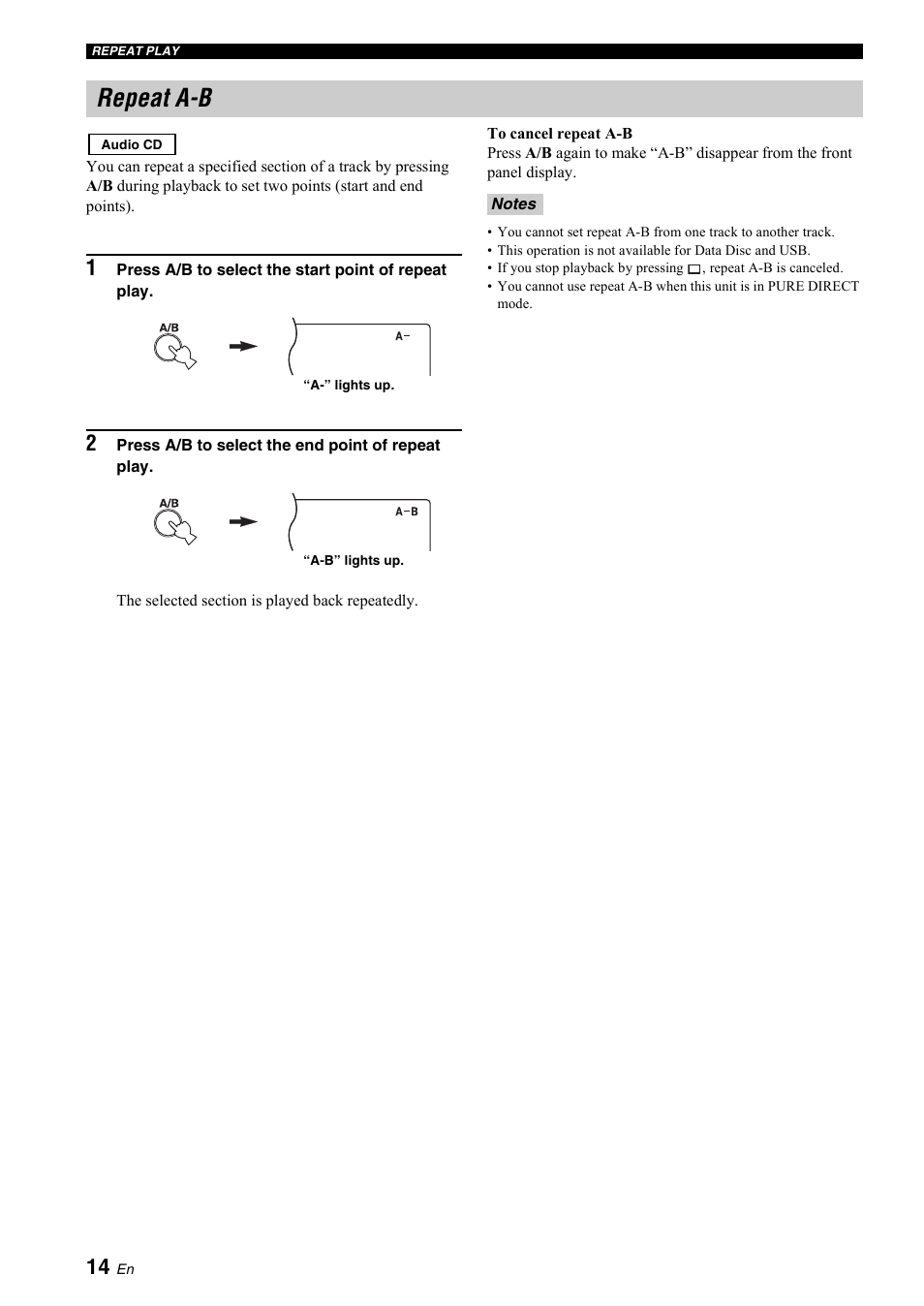 Repeat a-b, P. 14) | Yamaha R CD-S700 User Manual | Page 18 / 26
