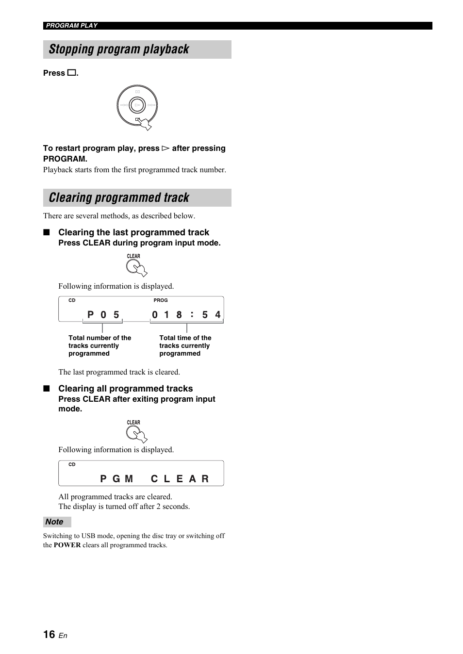 Stopping program playback, Clearing programmed track | Yamaha R CD-S700 User Manual | Page 20 / 26