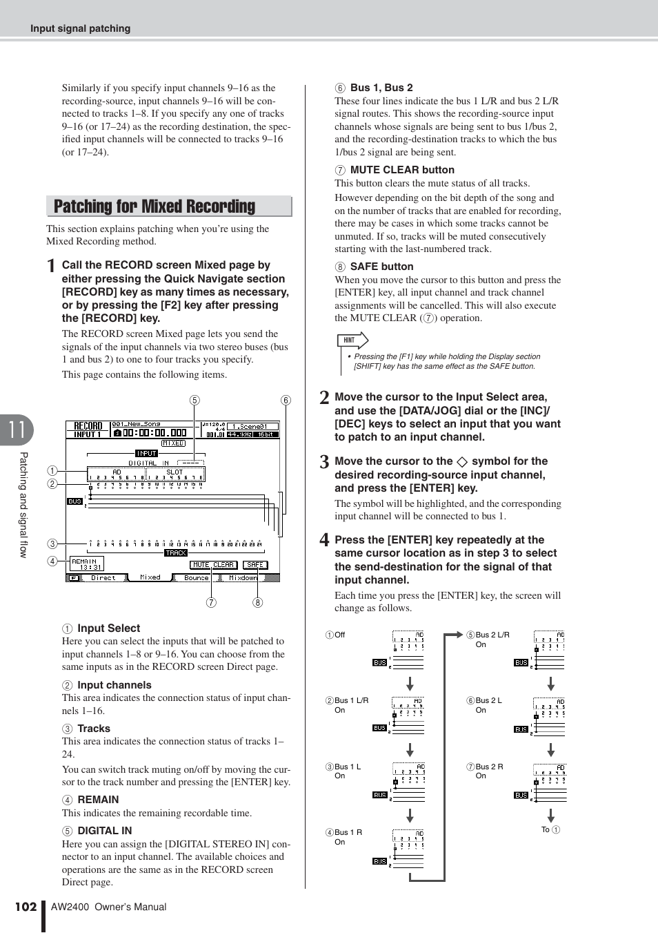 Patching for mixed recording | Yamaha AW2400 User Manual | Page 102 / 288