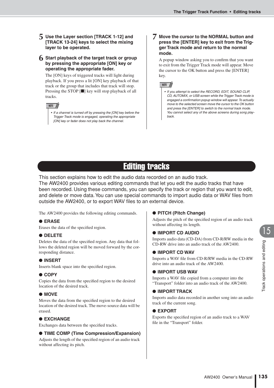 Editing tracks | Yamaha AW2400 User Manual | Page 135 / 288