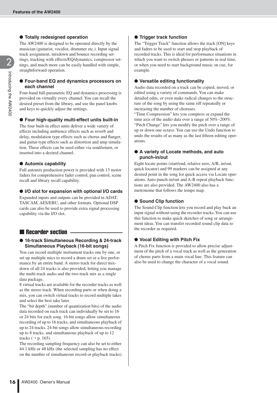 Yamaha AW2400 User Manual | Page 16 / 288