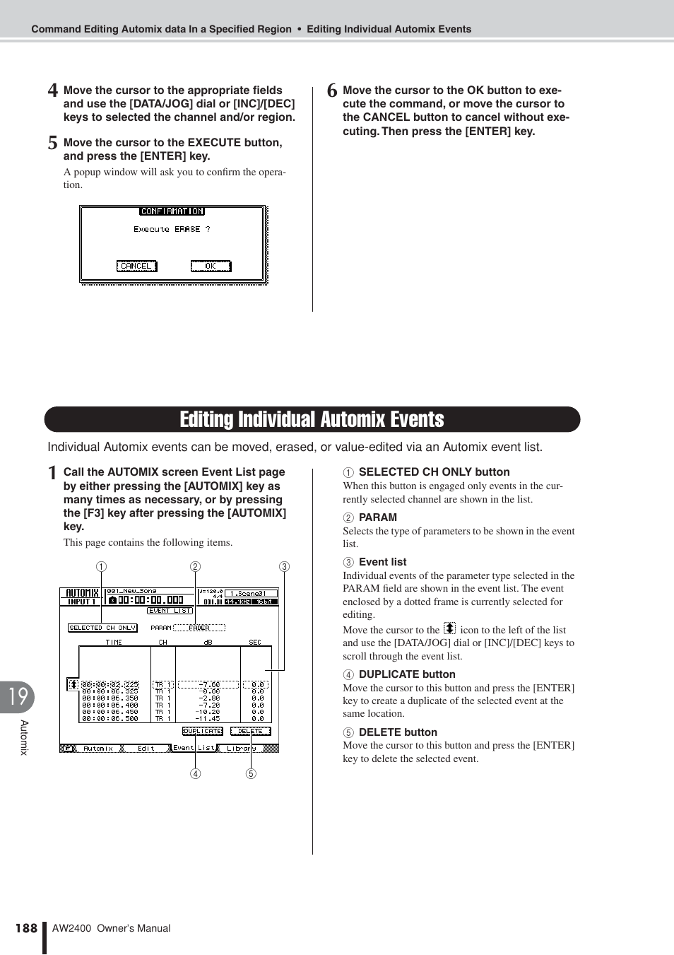 Editing individual automix events | Yamaha AW2400 User Manual | Page 188 / 288