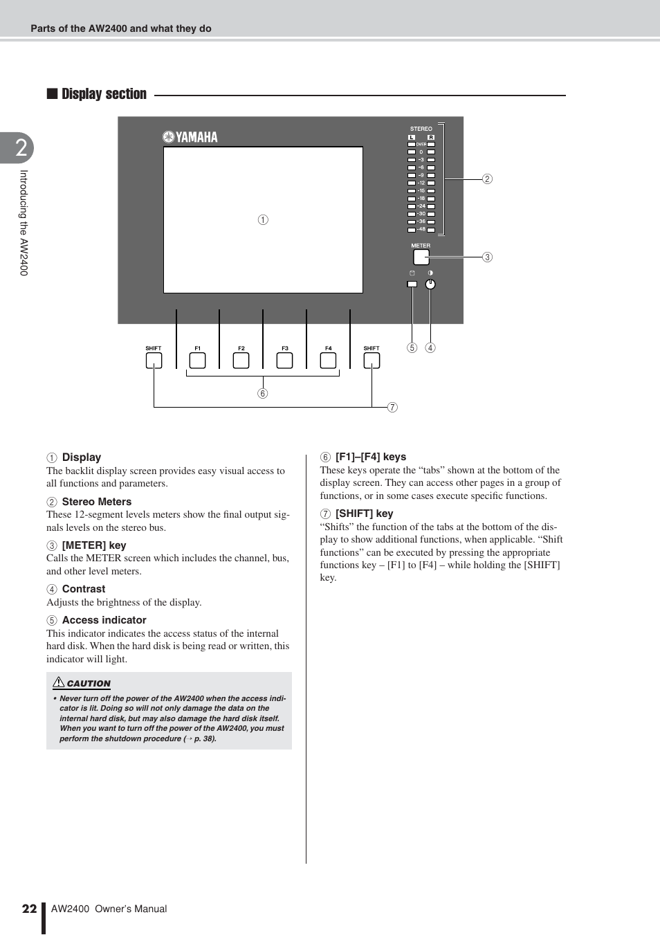 Display section (p. 22) | Yamaha AW2400 User Manual | Page 22 / 288