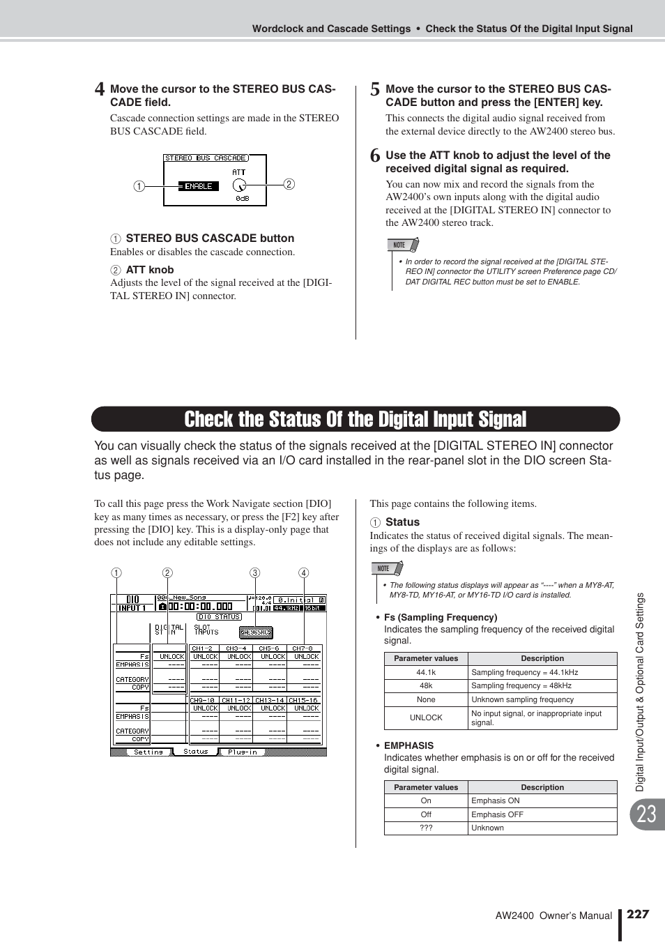 Check the status of the digital input signal | Yamaha AW2400 User Manual | Page 227 / 288