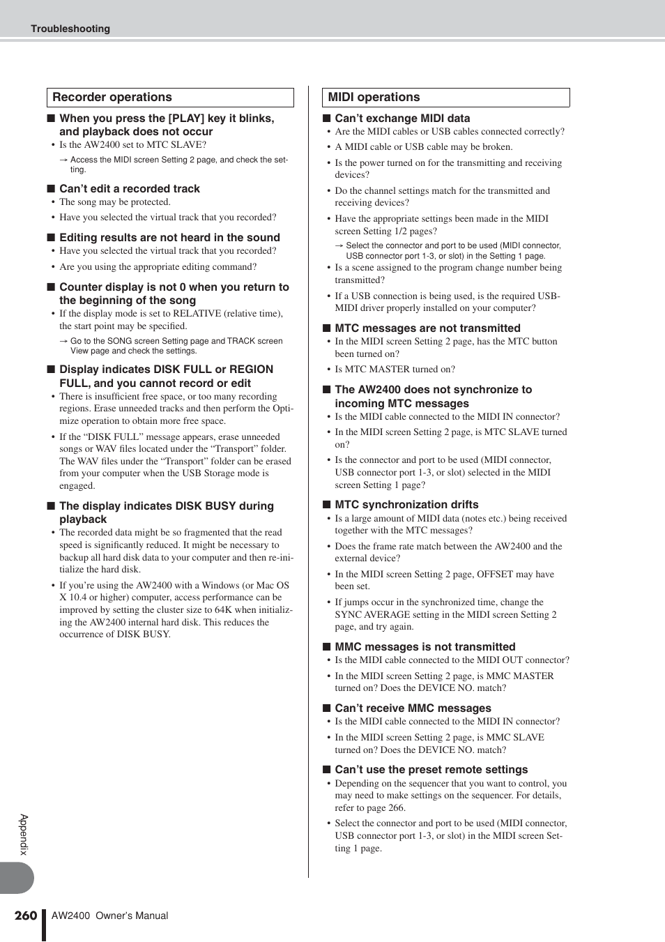 Yamaha AW2400 User Manual | Page 260 / 288