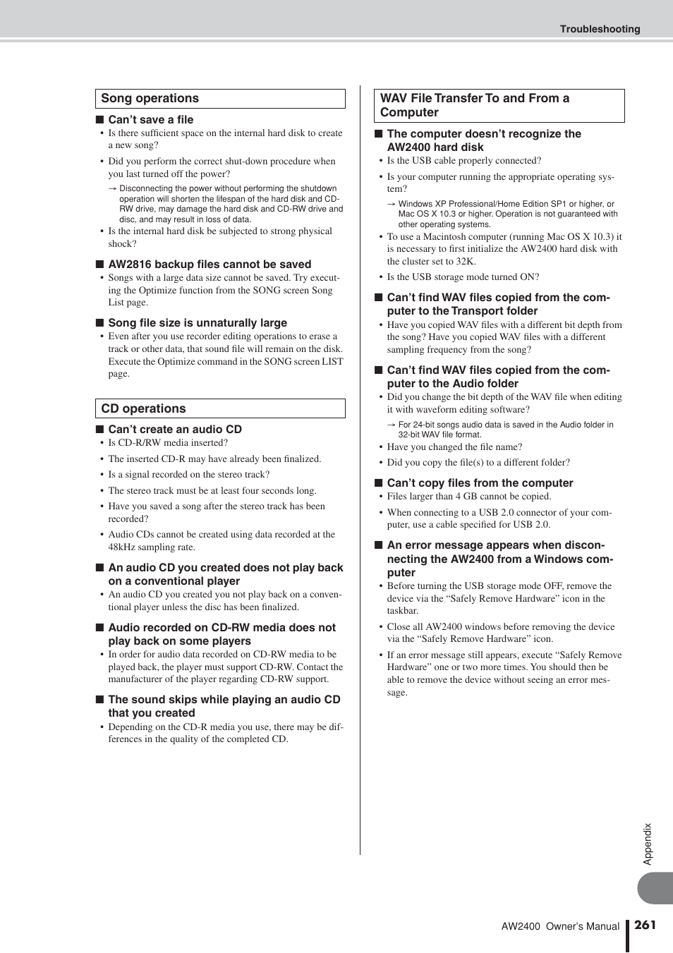 Yamaha AW2400 User Manual | Page 261 / 288