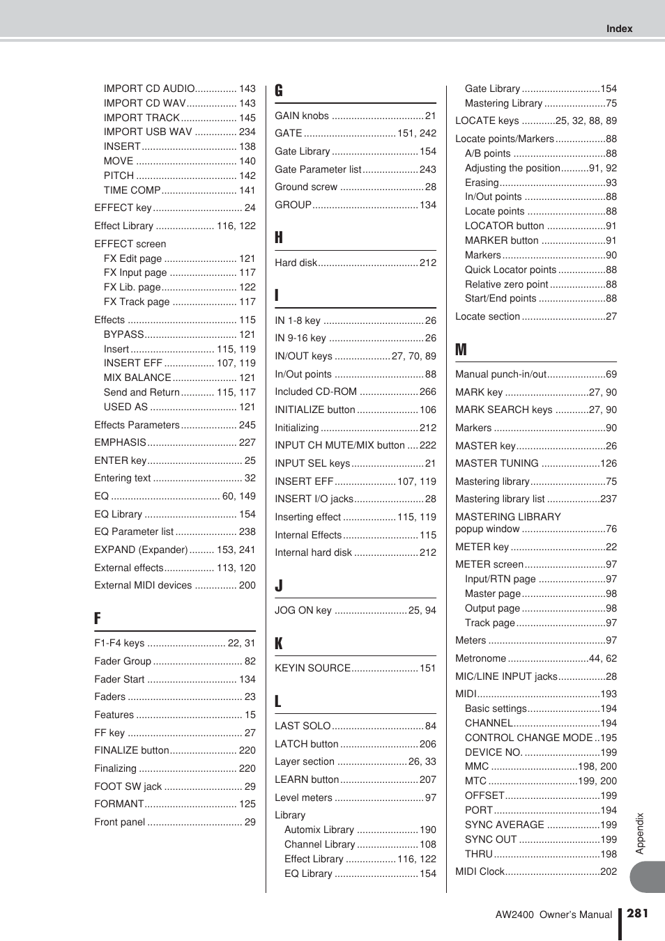 Yamaha AW2400 User Manual | Page 281 / 288