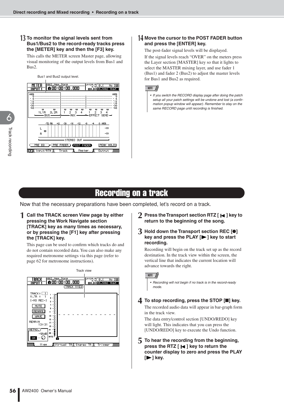 Recording on a track | Yamaha AW2400 User Manual | Page 56 / 288