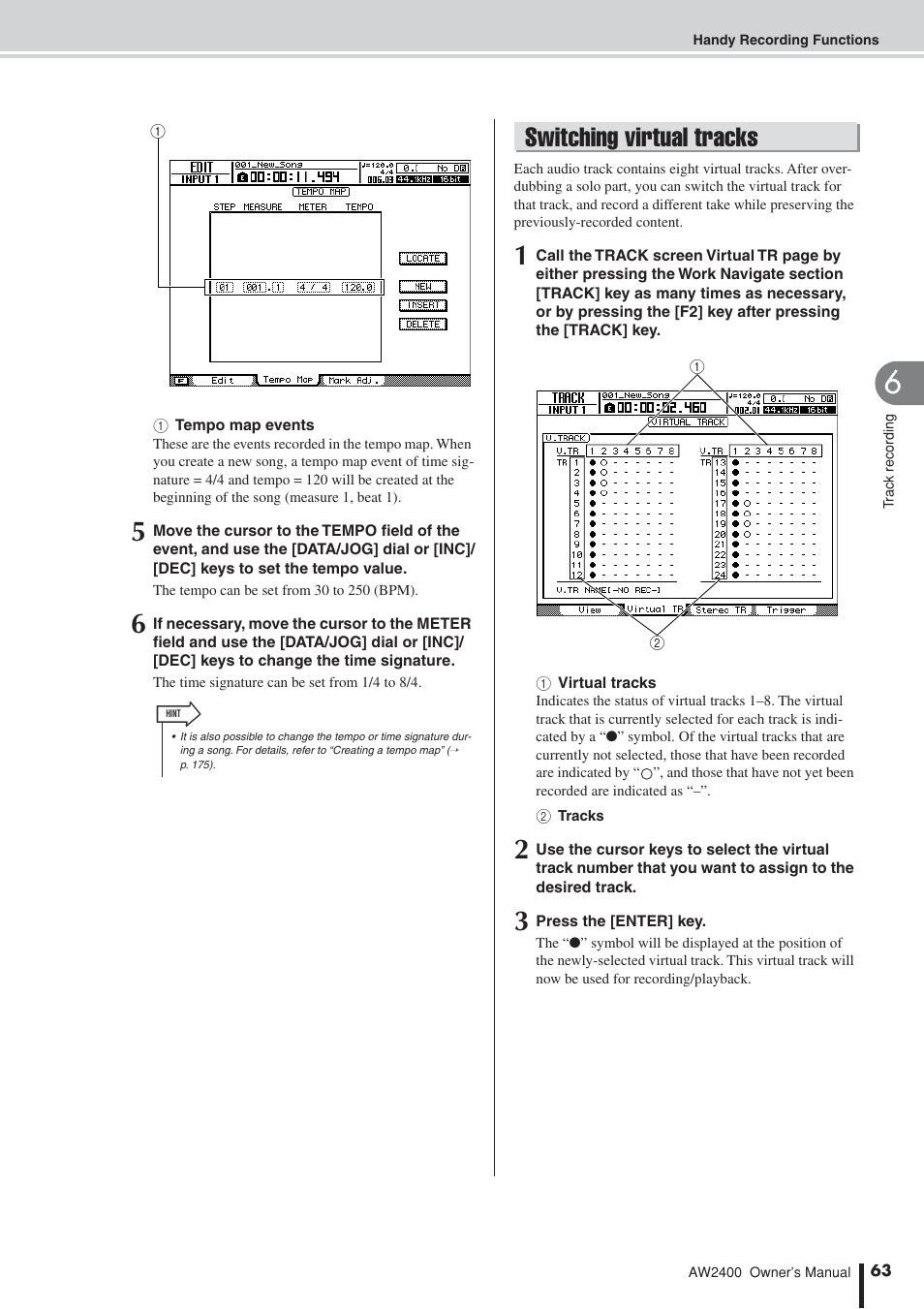 Switching virtual tracks | Yamaha AW2400 User Manual | Page 63 / 288