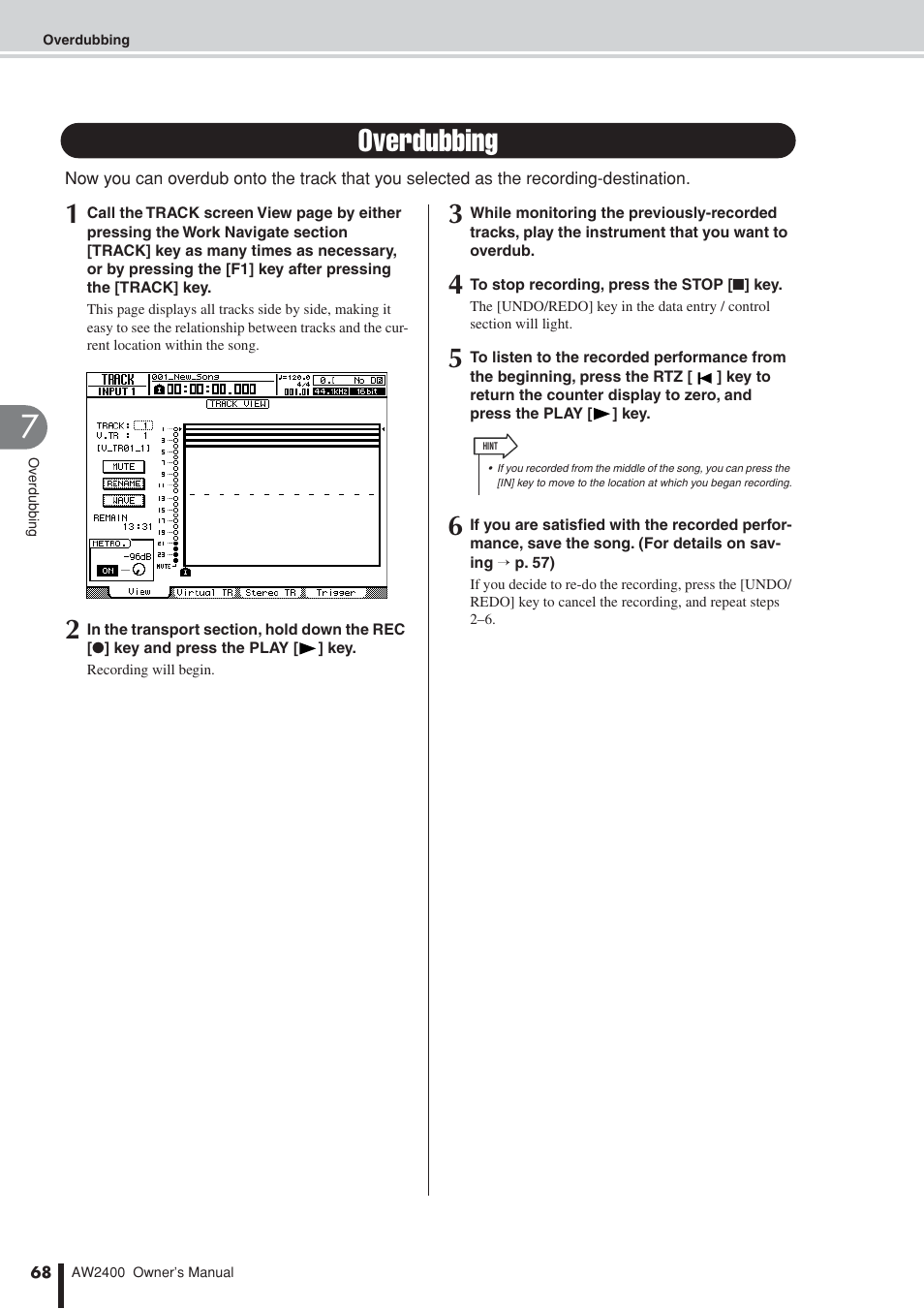 Overdubbing | Yamaha AW2400 User Manual | Page 68 / 288