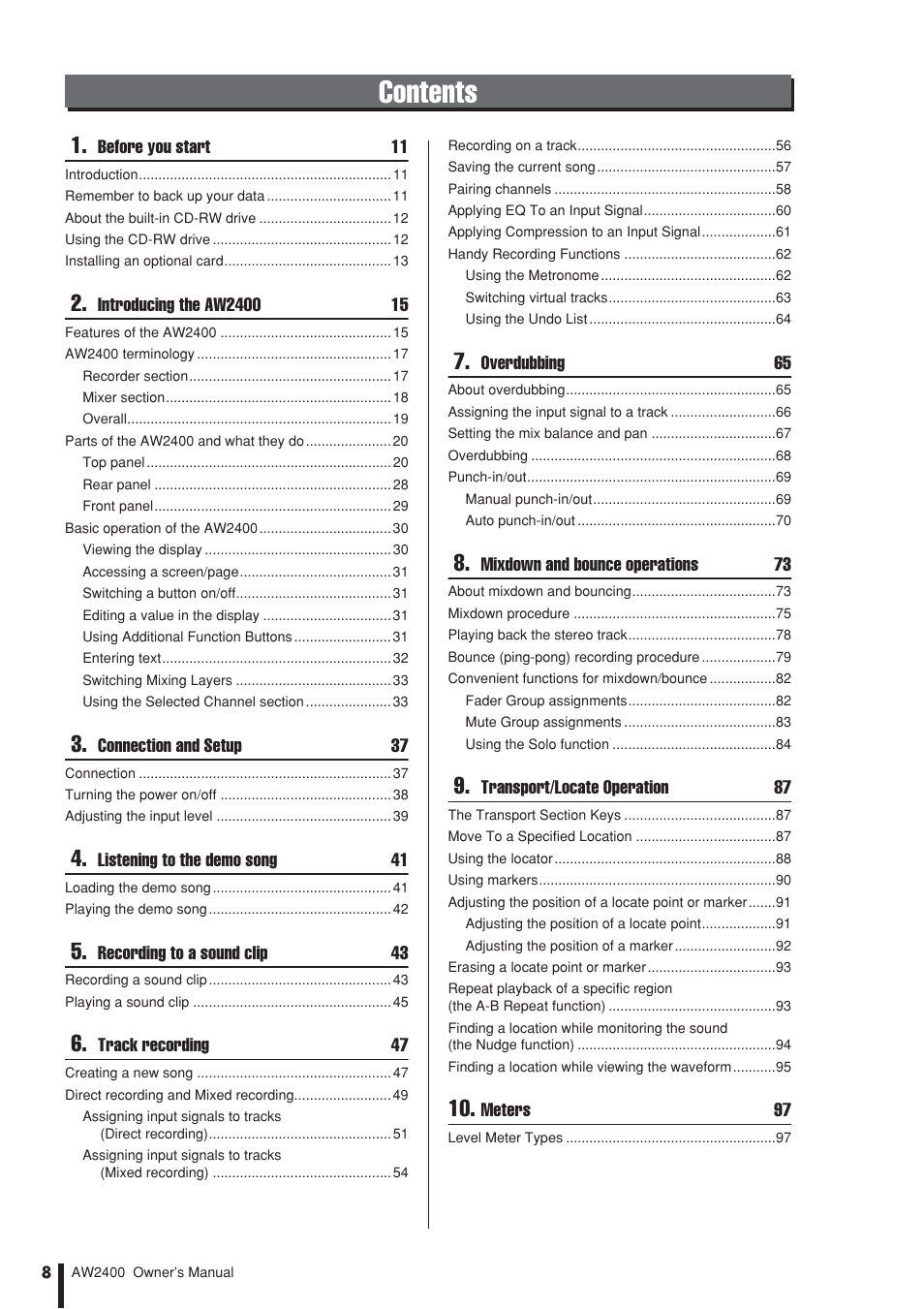 Yamaha AW2400 User Manual | Page 8 / 288