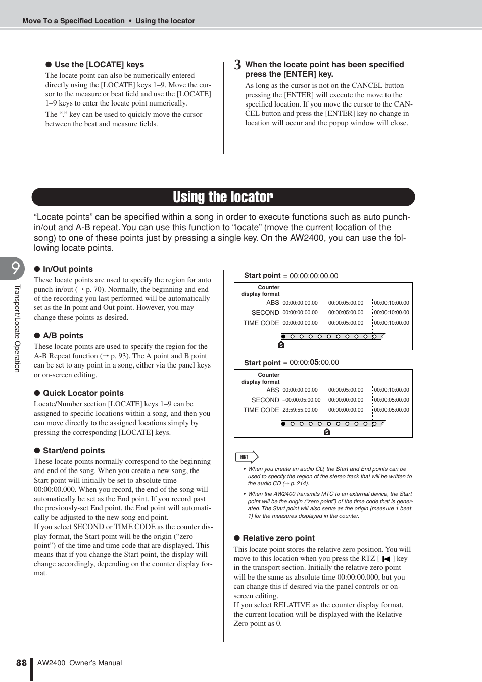 Using the locator | Yamaha AW2400 User Manual | Page 88 / 288