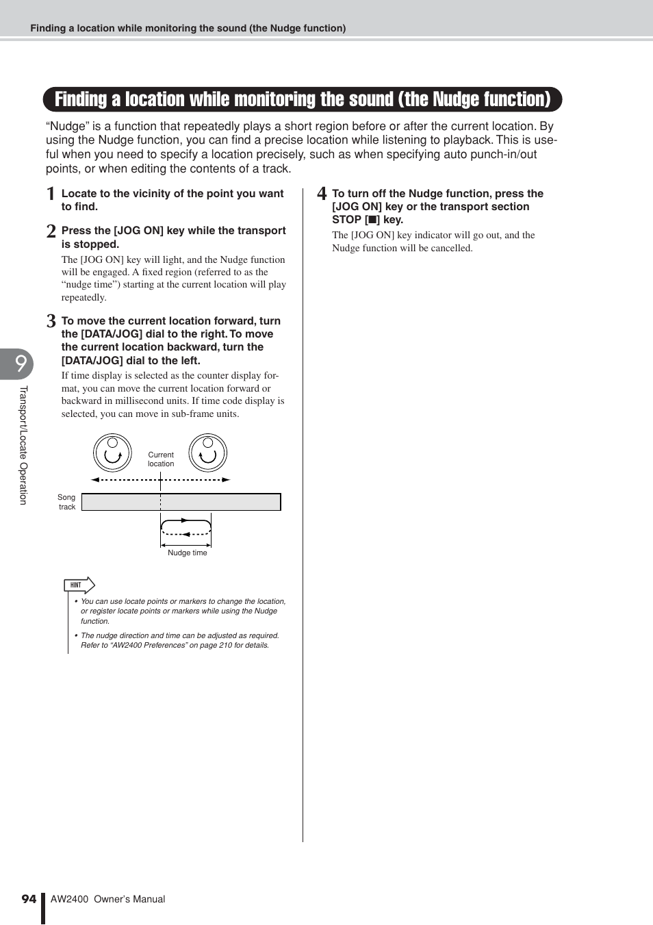 Can use the nudge function, P. 94) which repeatedly pla | Yamaha AW2400 User Manual | Page 94 / 288