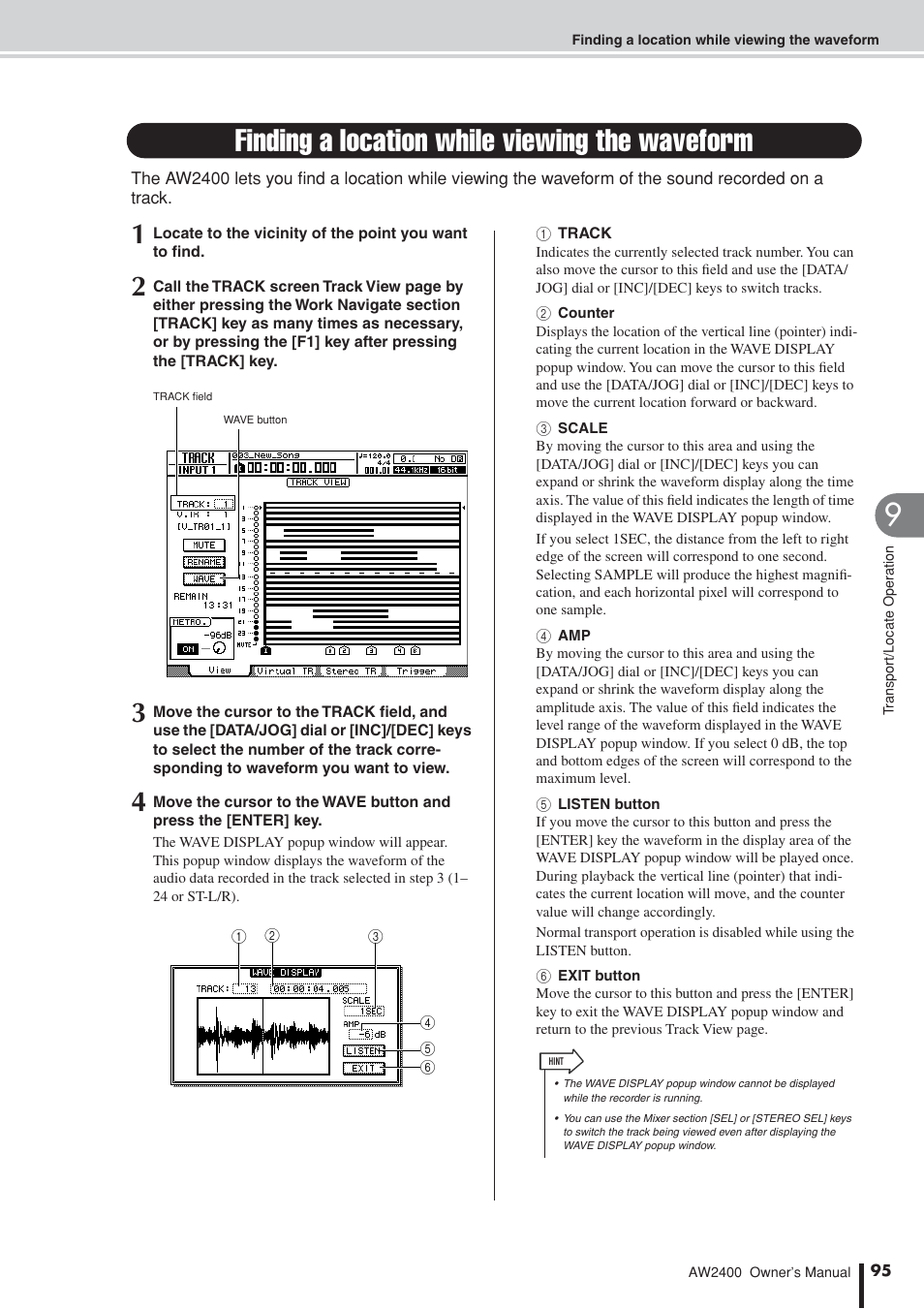 Finding a location while viewing the waveform | Yamaha AW2400 User Manual | Page 95 / 288