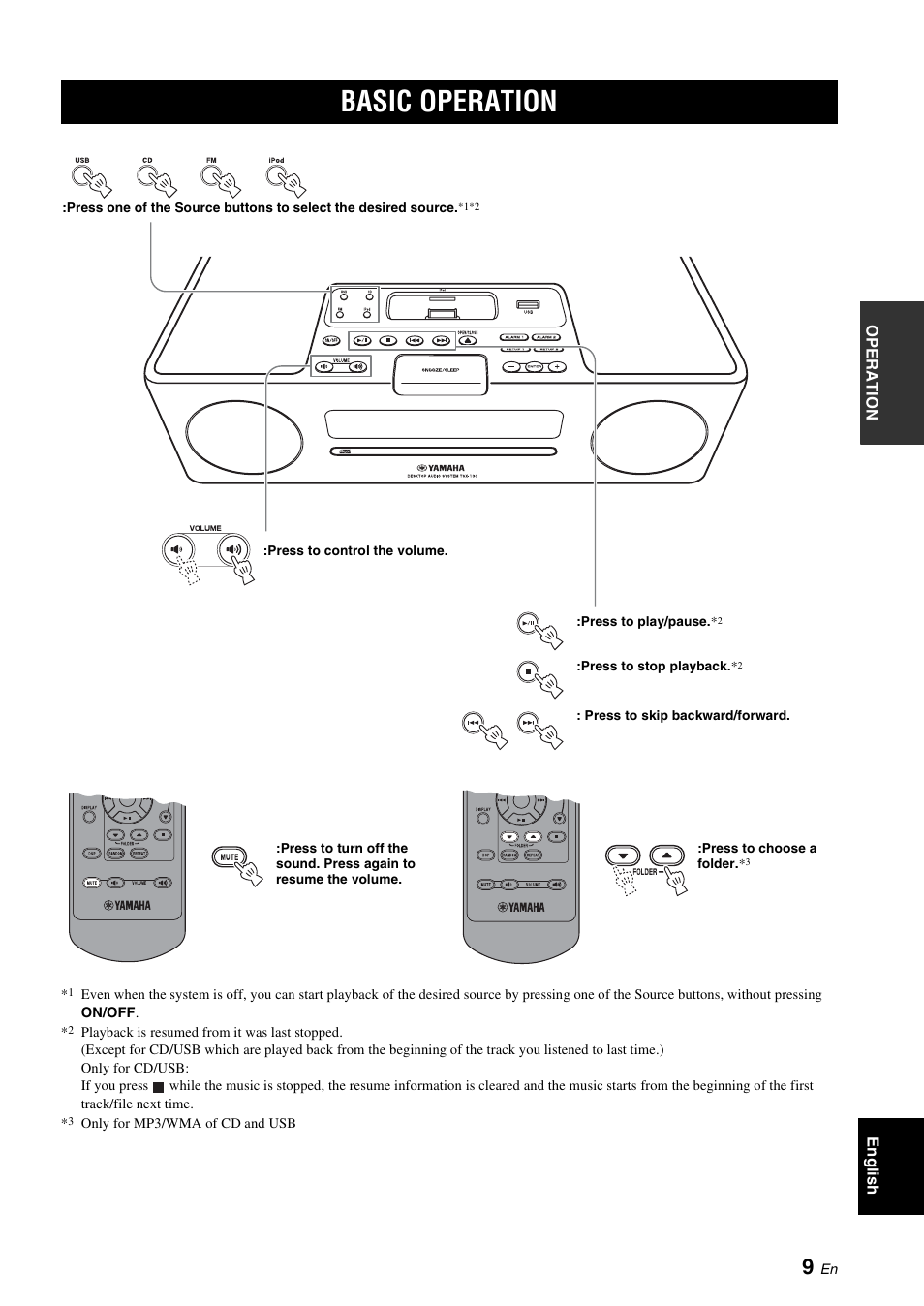 Basic operation, P. 9) | Yamaha TSX-130 User Manual | Page 13 / 25