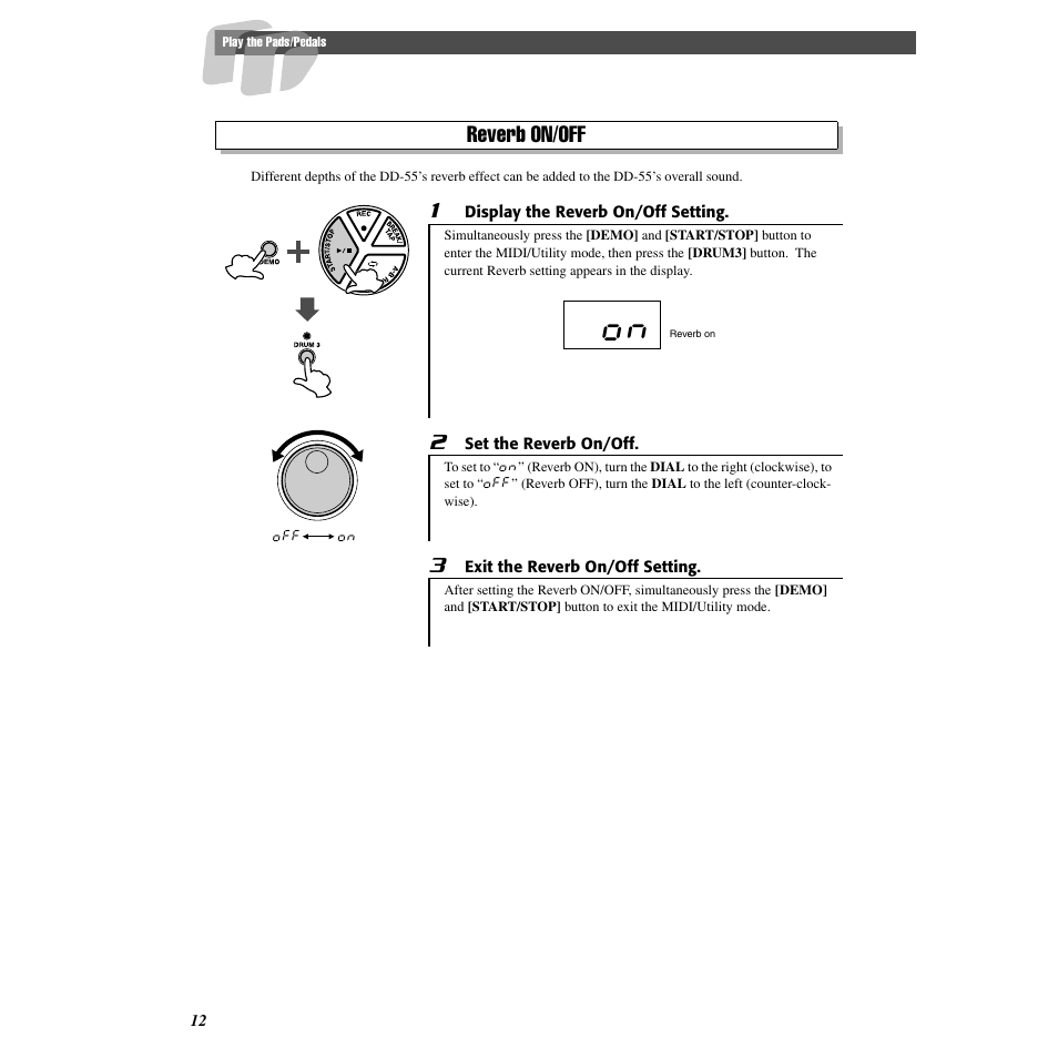 Reverb on/off | Yamaha Druid Digital Percussion DD-55 User Manual | Page 12 / 47