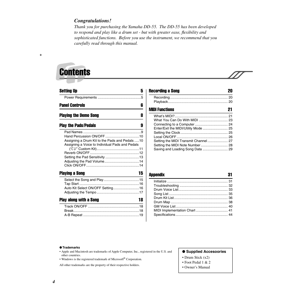 Yamaha Druid Digital Percussion DD-55 User Manual | Page 4 / 47